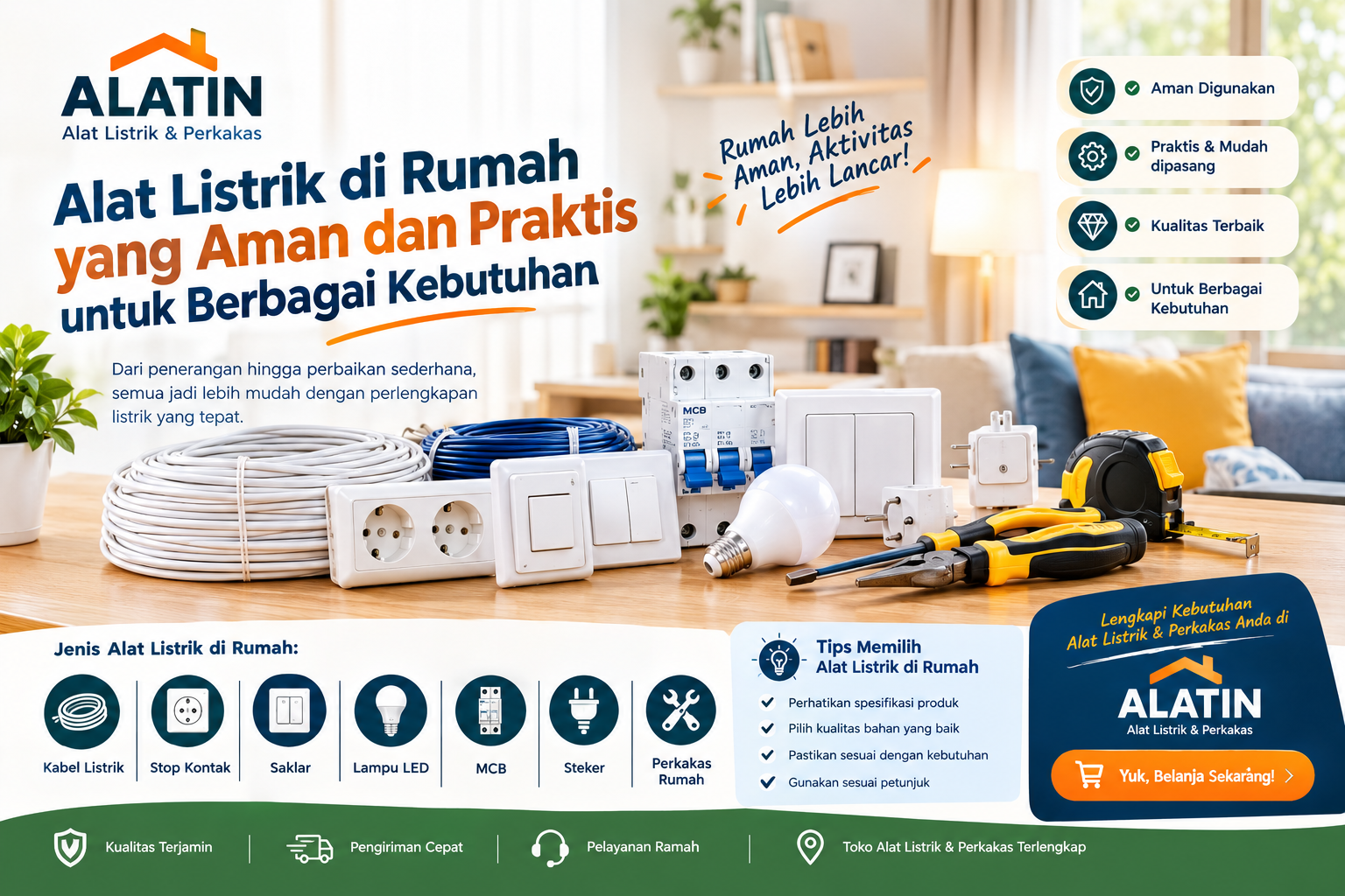 Alat listrik di rumah yang aman dan praktis untuk berbagai kebutuhan dari ALATIN